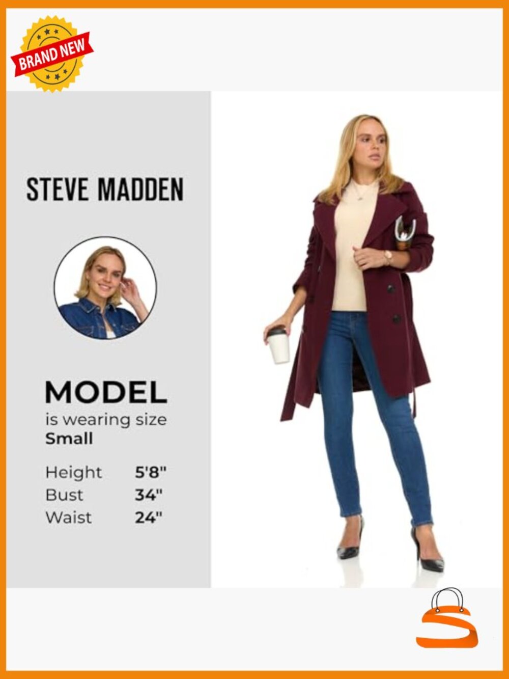 Double-Breasted Faux Wool Trench Coat Structured Fit - Picture 6 of 7